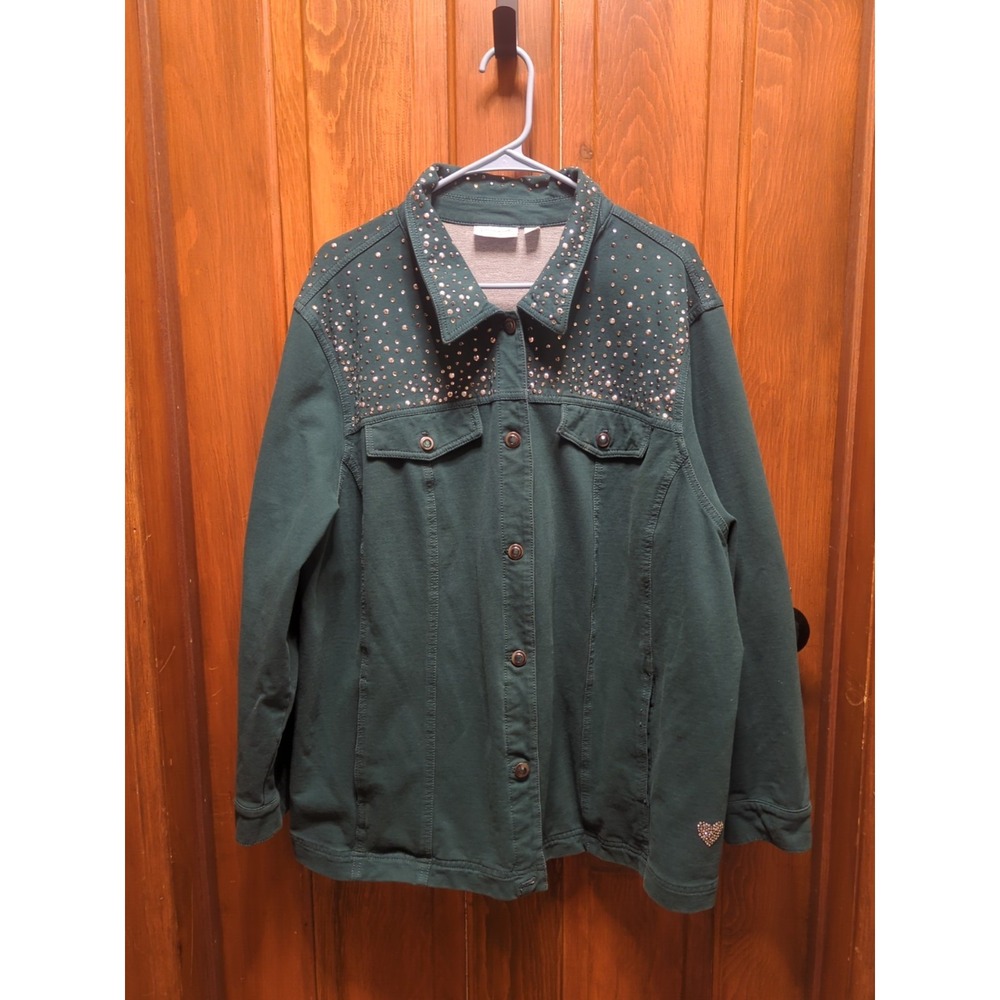 Dream Jeannes By Quacker Factory Green Bedazzled Shacket Women's Sz 3x